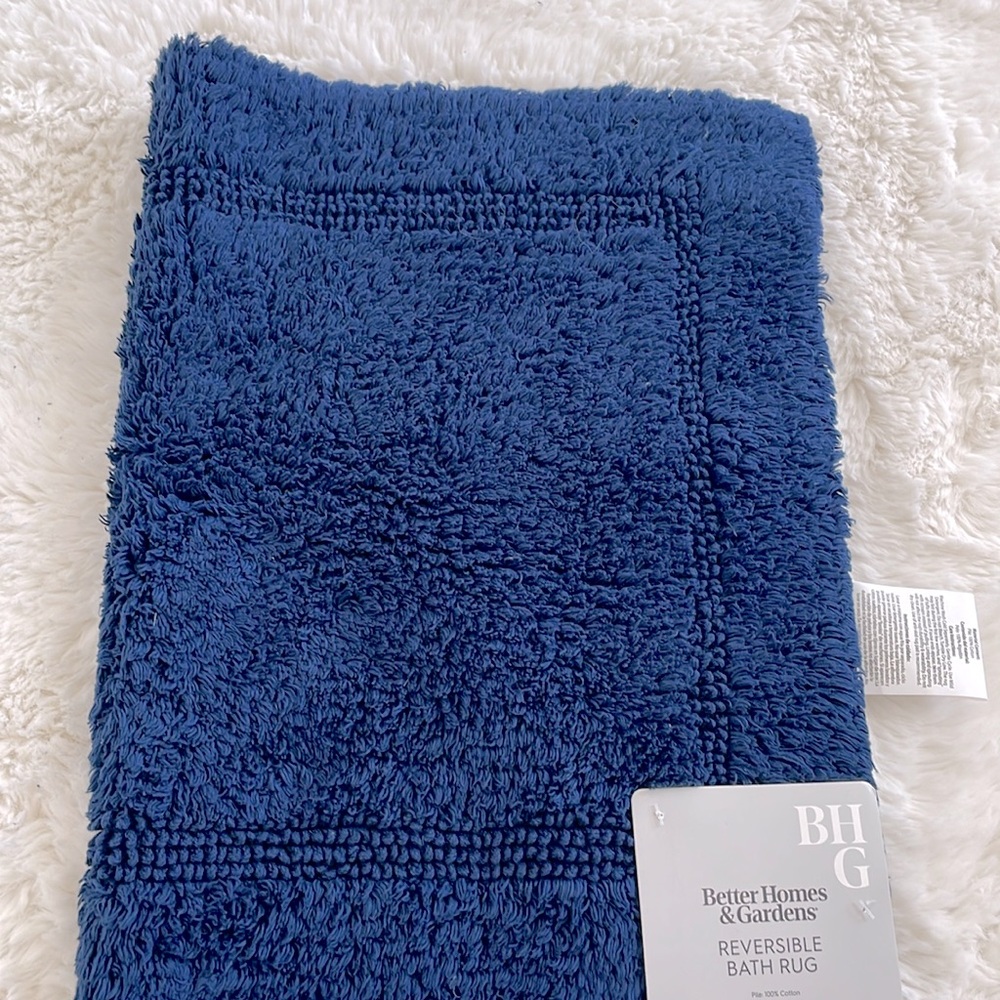 Better Homes & Gardens Cotton Reversible Bath Rug, Blue Admiral, 17" x 24"